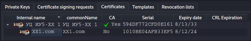 Сертификат УЦ и веб-сервера в XCA